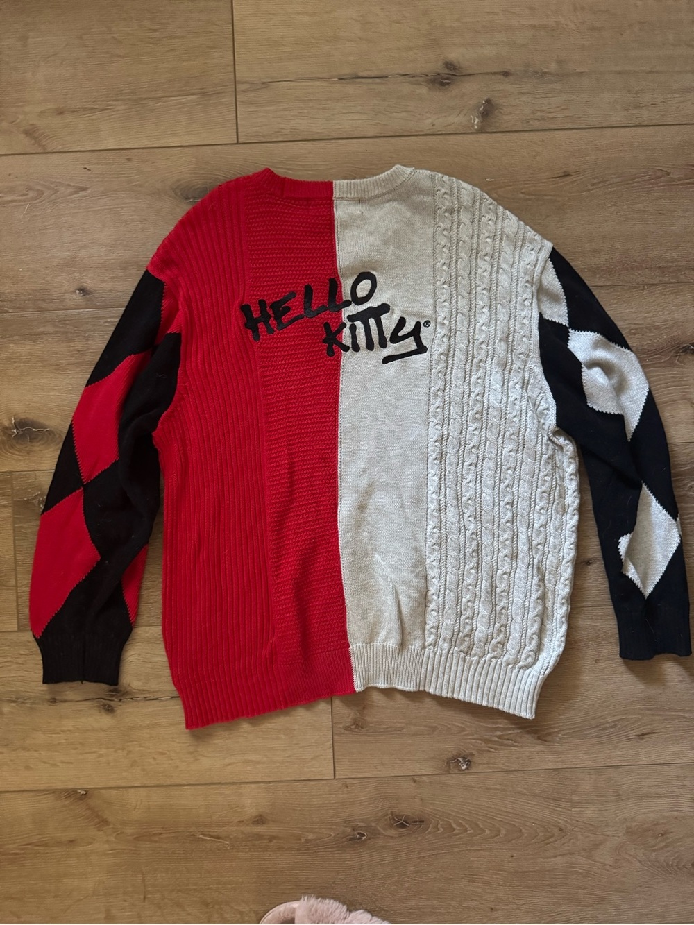 Hello Kitty Forever 21 Collab Red, Black & Cream Cable-Knit Crewneck Sweater